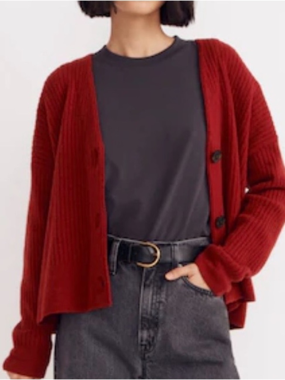Madewell Cameron Ribbed Cardigan Sweater in Coziest Yarn Wild Cranberry